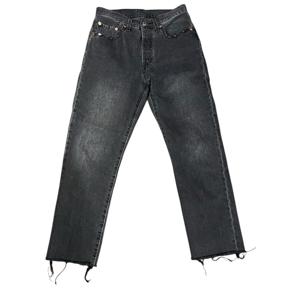 Levi's 501 Button Fly Muted Black Raw Hem Jeans - Picture 2 of 7